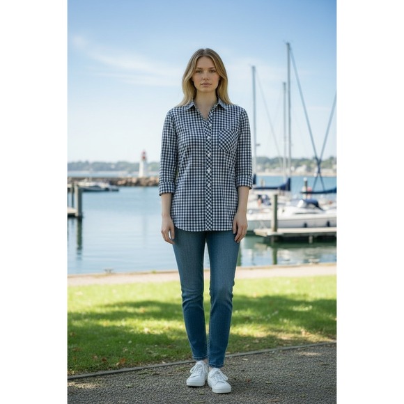 UNTUCKit Tops - UNTUCKit 8 NWT BELLEZA Navy - Cotton Check Button-Up Shirt Lightweight - Spring